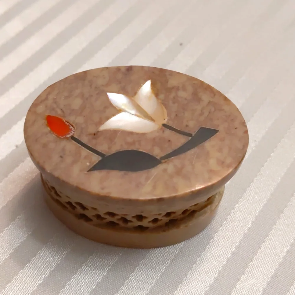 Hand carved Jerusalem stone vintage trinket box